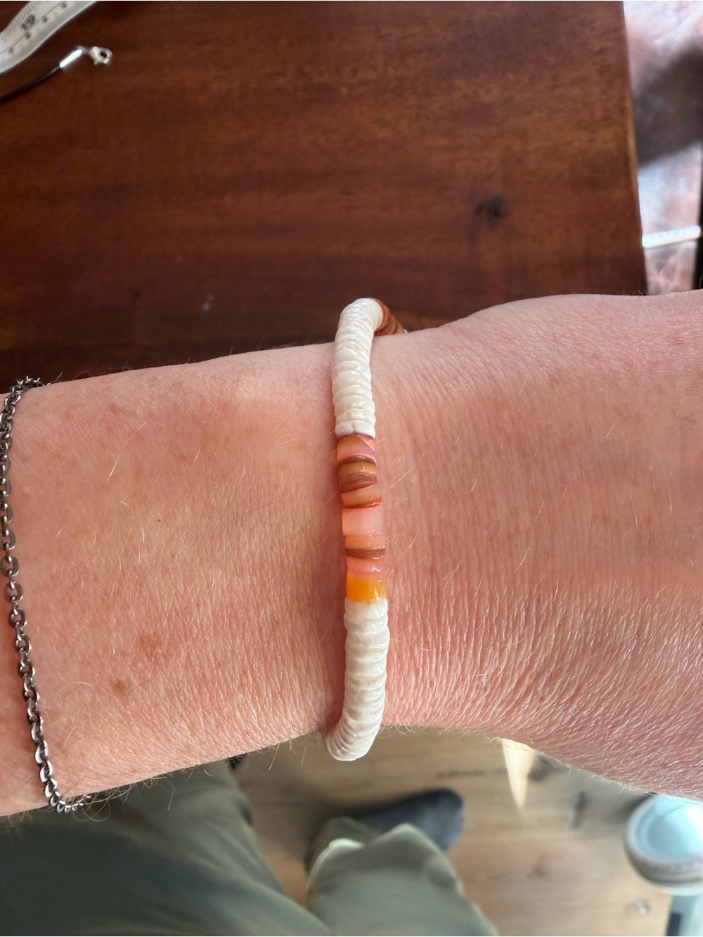 Handmade White and Orange Beaded Bracelet